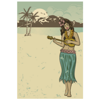 Hand Drawn Hawaiian Girl Playing Ukulele Sticker