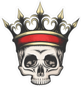 Hand Drawn Human Skull In Crown Sticker