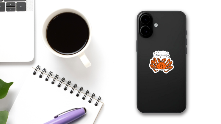 Hand Drawn Illustration Of Alaska King Crab Sticker on a Phone (New) example
