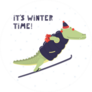Hand Drawn Illustration Of Crocodile Ski Jumping Sticker