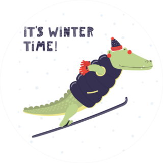 Hand Drawn Illustration Of Crocodile Ski Jumping Sticker