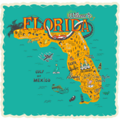 Hand Drawn Illustration Of Florida Map Destinations Sticker