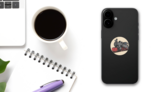 Hand Drawn Illustration Of Retro Steam Locomotive Sticker on a Phone (New) example