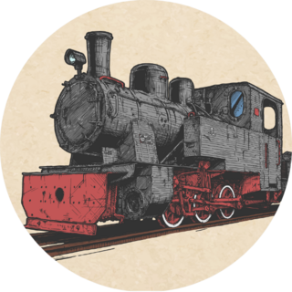 Hand Drawn Illustration Of Retro Steam Locomotive Sticker
