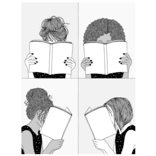 Hand Drawn Illustrations Of Girls Reading Sticker
