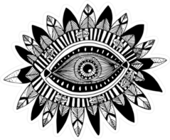 Hand Drawn Indian Aztec Tribal Eye With Feathers Sticker