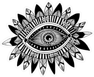 Hand Drawn Indian Aztec Tribal Eye With Feathers Sticker