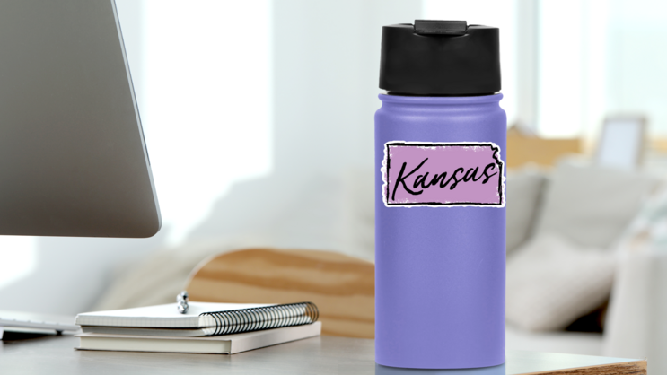 Hand Drawn Kansas State Sticker on a Water Bottle (New) example
