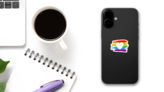 Hand Drawn Lgbt Pride Heart Sticker on a Phone (New) example