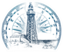 Hand Drawn Lighthouse With Sea Landscape Compass Sticker