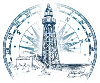 Hand Drawn Lighthouse With Sea Landscape Compass Sticker