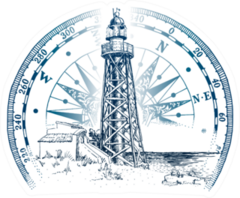 Hand Drawn Lighthouse With Sea Landscape Compass Sticker