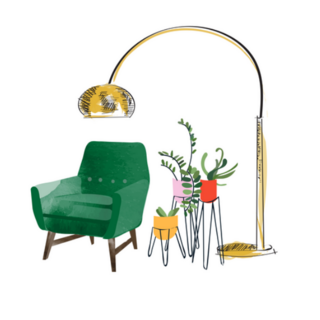 Hand Drawn Living Room Furniture And Plants Sticker