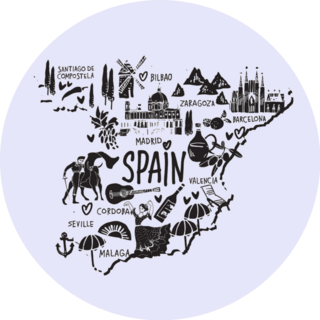 Hand Drawn Map Of Spain With The Architecture Symbols Sticker