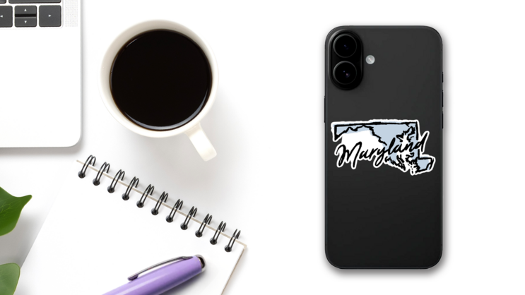 Hand Drawn Maryland State Sticker on a Phone (New) example