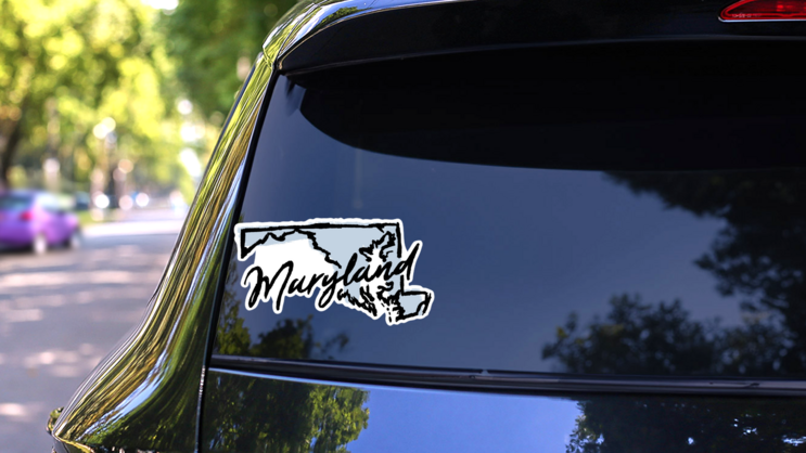 Hand Drawn Maryland State Sticker on a Rear Car Window (New) example
