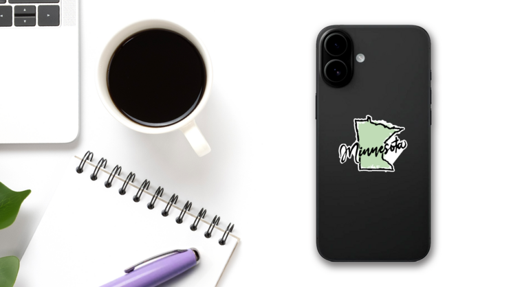 Hand Drawn Minnesota State Sticker on a Phone (New) example