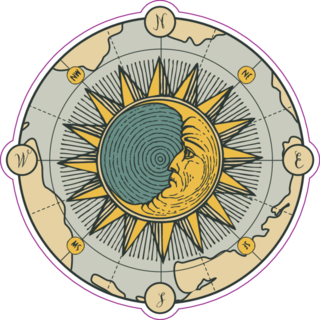 Hand-drawn Moon And Sun On The Old Map In Vintage Style