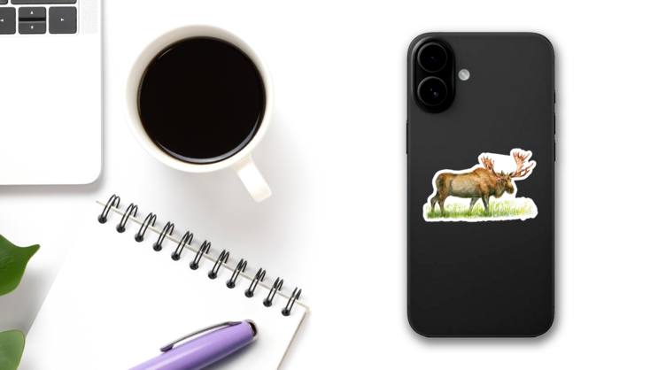 Hand Drawn Moose Illustration Sticker on a Phone (New) example