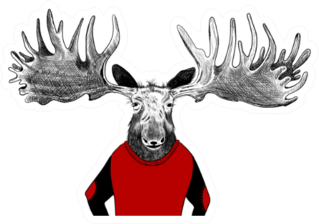 Hand Drawn Moose With Ugly Red Christmas Sweater Sticker