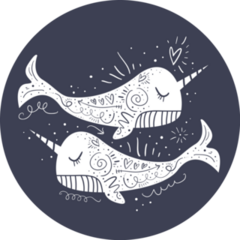 Hand Drawn Narwhals Couple Sticker