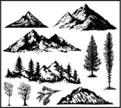 Hand Drawn Nature Pines Cones Mountains Landscape Sticker