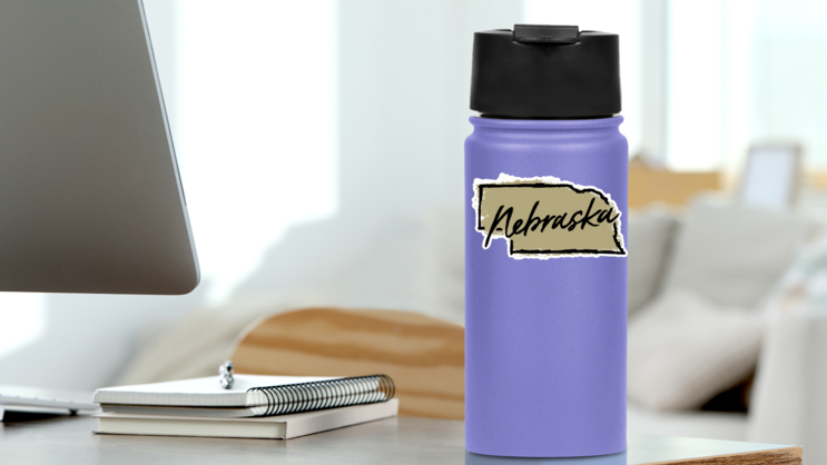 Hand Drawn Nebraska State Sticker on a Water Bottle (New) example