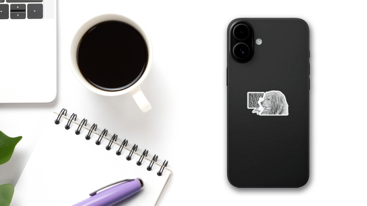 Hand Drawn Newfoundland Sticker on a Phone (New) example