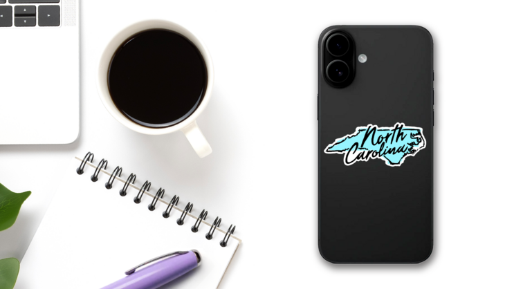 Hand Drawn North Carolina State Sticker on a Phone (New) example