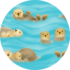 Hand-drawn Otters With Cubs In Water Sticker
