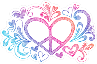 Hand Drawn Peace Sign Heart Sticker
