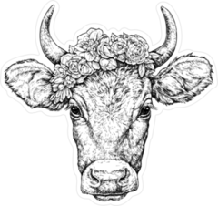 Hand Drawn Portrait Of Cute Cow With A Wreath On Head Sticker