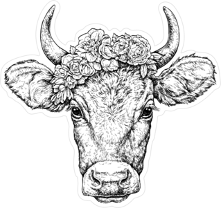 Hand Drawn Portrait Of Cute Cow With A Wreath On Head Sticker