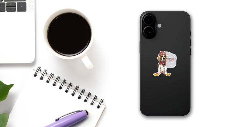 Hand Drawn Portrait Of Skiing Beagle Sticker on a Phone (New) example