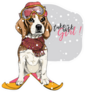 Hand Drawn Portrait Of Skiing Beagle Sticker