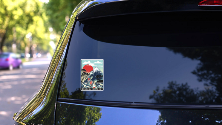 Hand Drawn Poster Art With Japanese Cultural Elements Sticker on a Rear Car Window (New) example