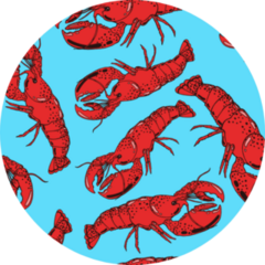 Hand Drawn Red Cooked Boiled Lobster Pattern In Blue Sticker
