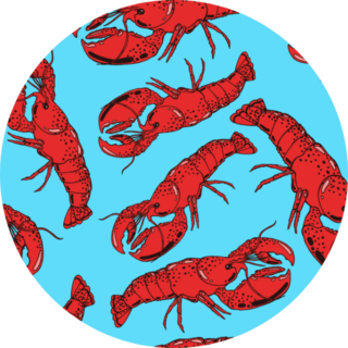 Hand Drawn Red Cooked Boiled Lobster Pattern In Blue Sticker