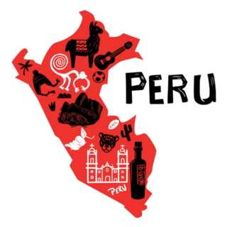Hand Drawn Red Map Of Peru Landmarks Sticker