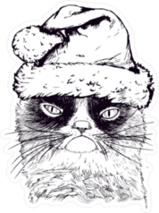 Hand Drawn Santa Grumpy Cat Meme Sticker