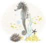 Hand Drawn Seahorse With Watercolor Texture Sticker