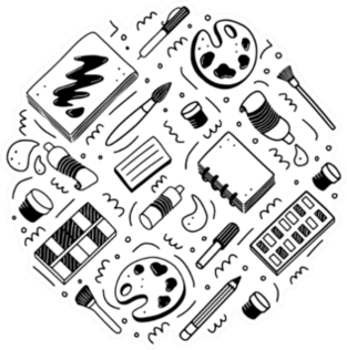 Hand Drawn Set Of Creative Artist Tools Sticker