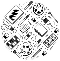 Hand Drawn Set Of Creative Artist Tools Sticker