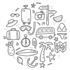 Hand Drawn Set Of Travel Summer Icons Sticker