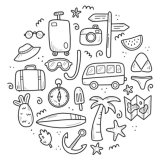 Hand Drawn Set Of Travel Summer Icons Sticker