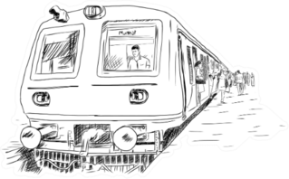 Hand Drawn Sketch Commute By Train In Mumbai, India Sticker