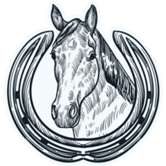 Hand Drawn Sketch Horse In Horseshoe Sticker