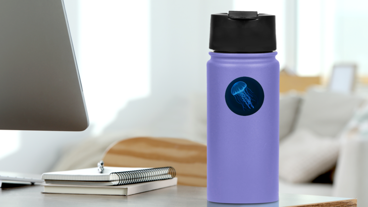 Hand Drawn Sketch Isolated Jellyfish Sticker on a Water Bottle (New) example