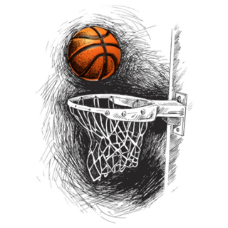 Hand Drawn Sketch of Basketball Basket Shot Sticker