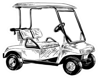 Hand Drawn Sketch Of Golf Cart In Black Sticker
